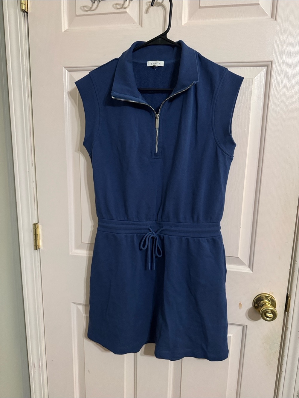 Z Supply Navy Sleeveless Zip-Front Romper with Drawstring Waist